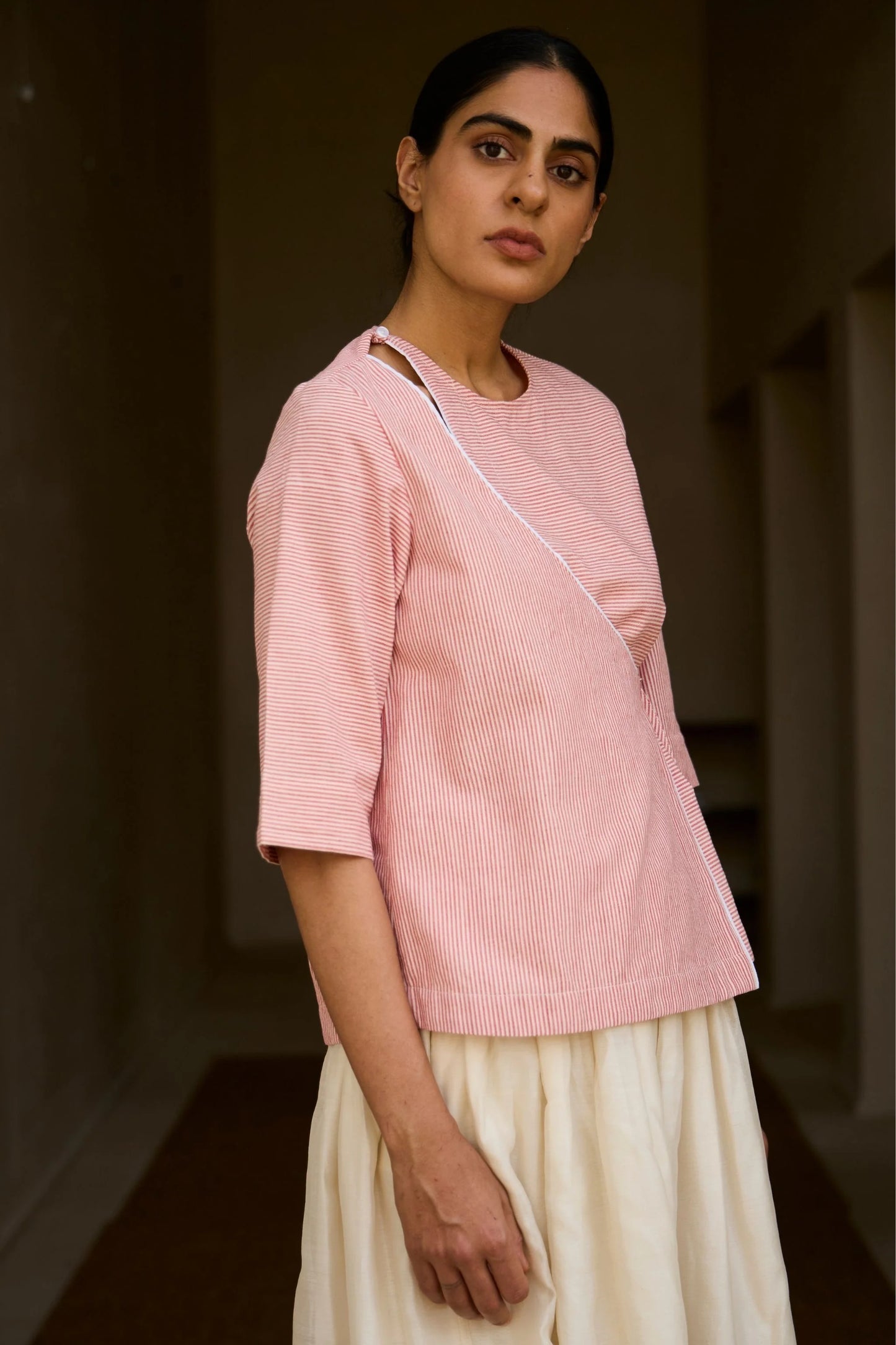 Cinta | Handwoven Red Striped Tie Top