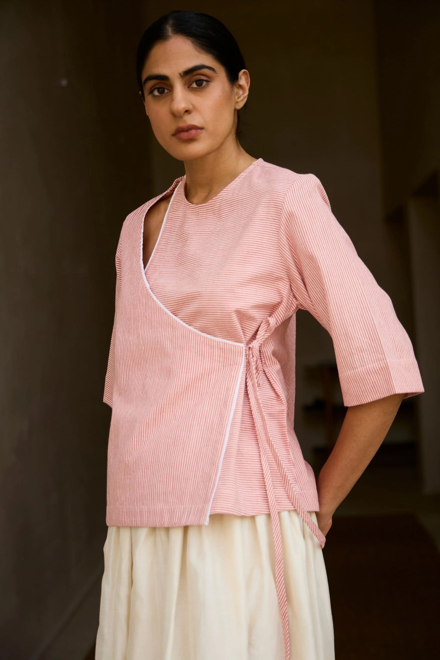 Cinta | Handwoven Red Striped Tie Top