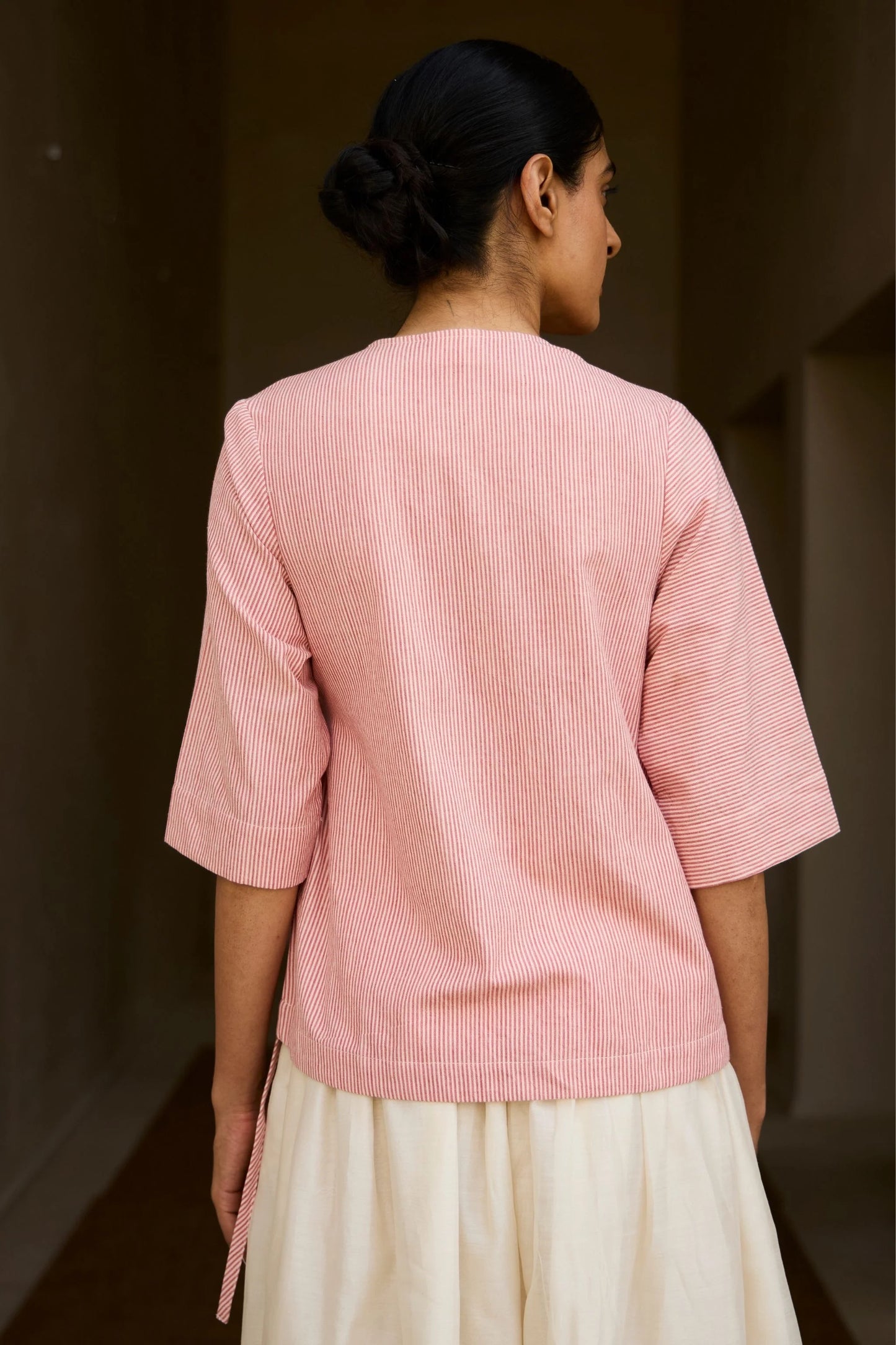 Cinta | Handwoven Red Striped Tie Top