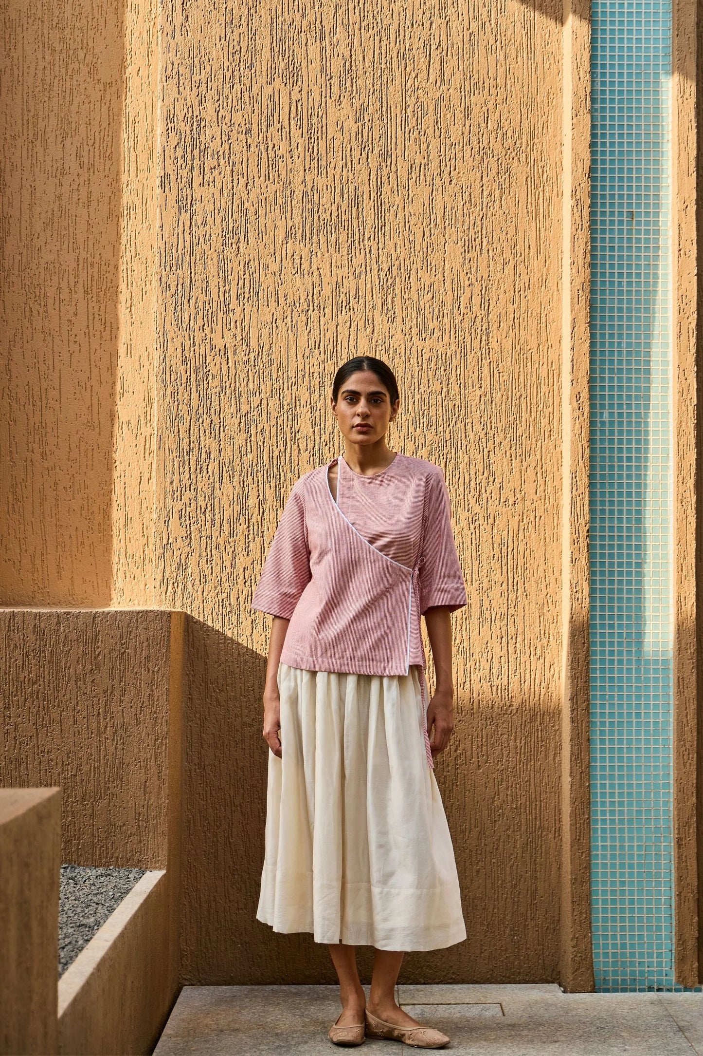 Cinta | Handwoven Red Striped Tie Top