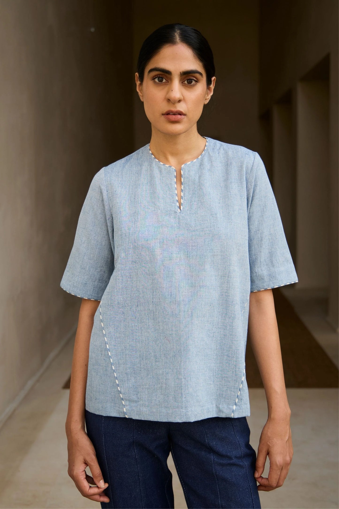 Polina | Handwoven Blue Top