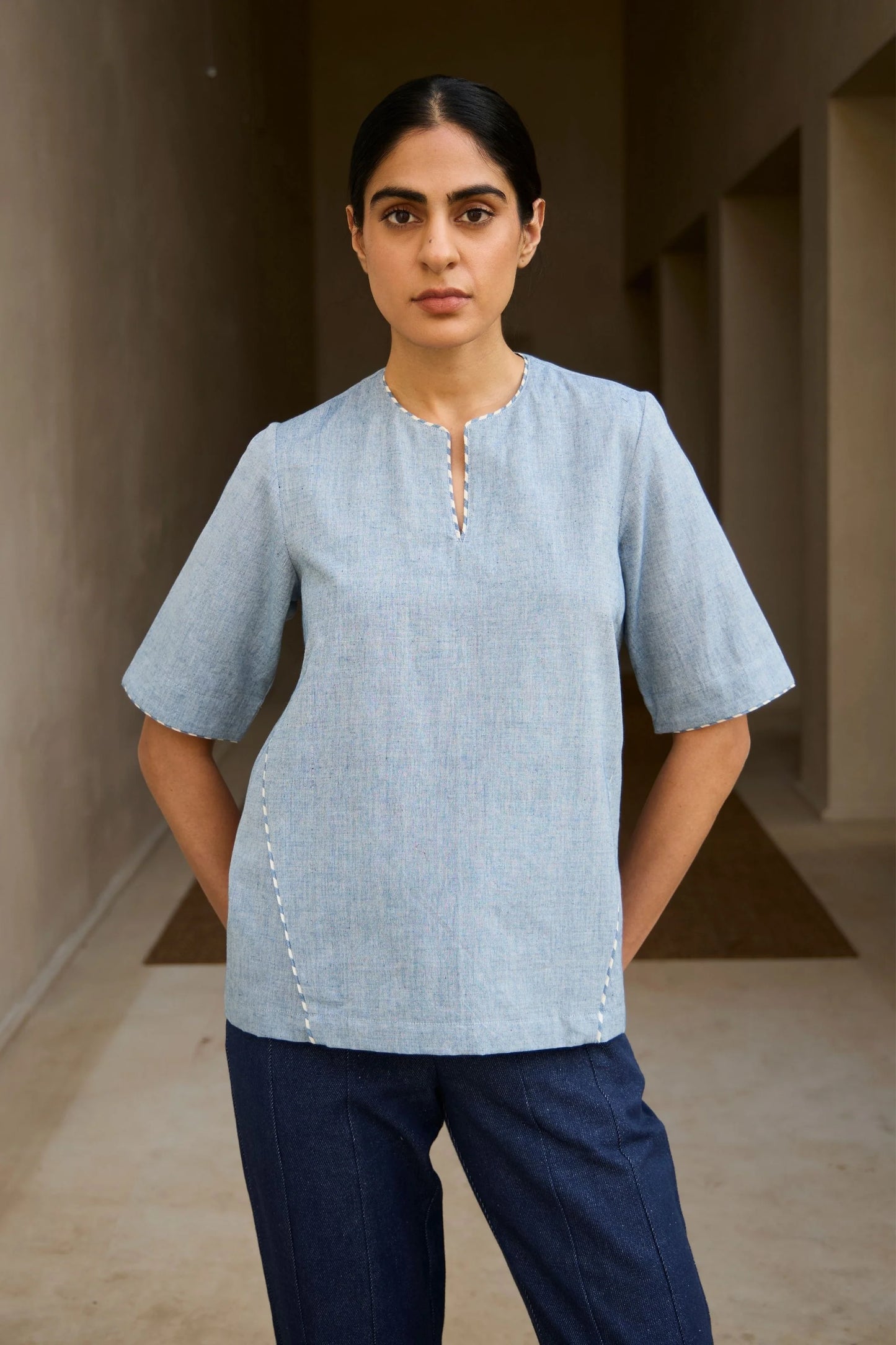 Polina | Handwoven Blue Top