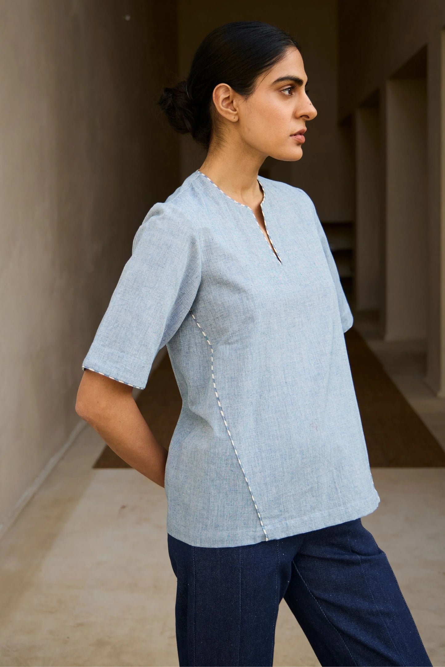 Polina | Handwoven Blue Top