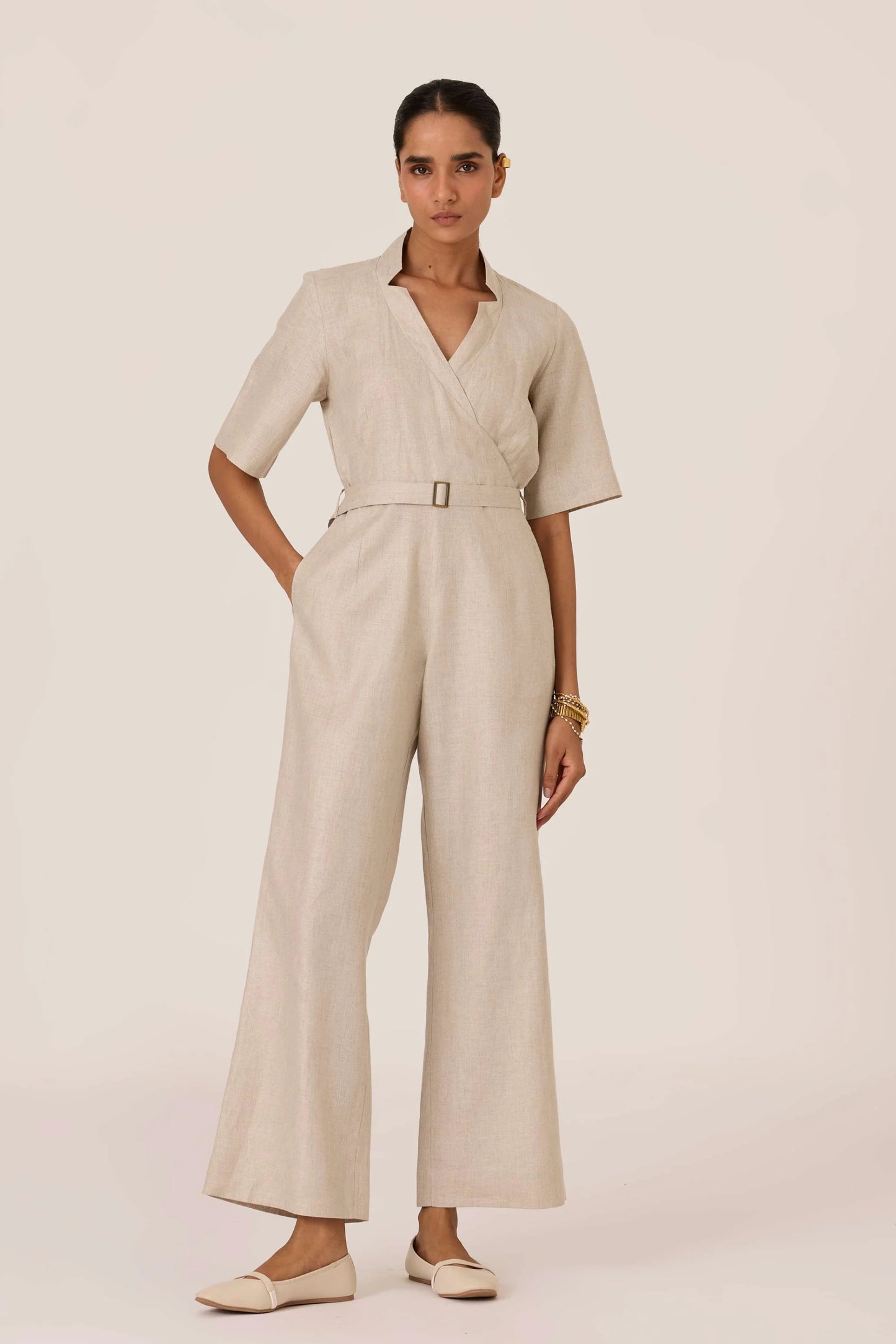 Jos | Beige Linen Jumpsuit