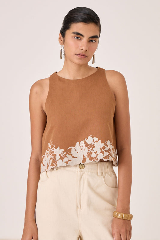 Asiri | Brown Embroidered Top