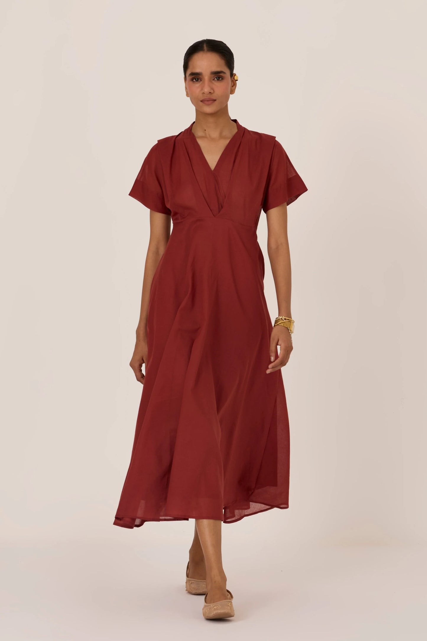 Raed | Umber Pleated Midi Dress