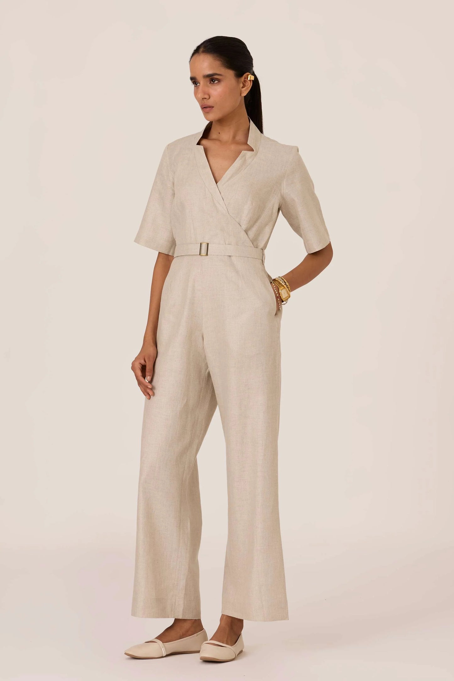 Jos | Beige Linen Jumpsuit