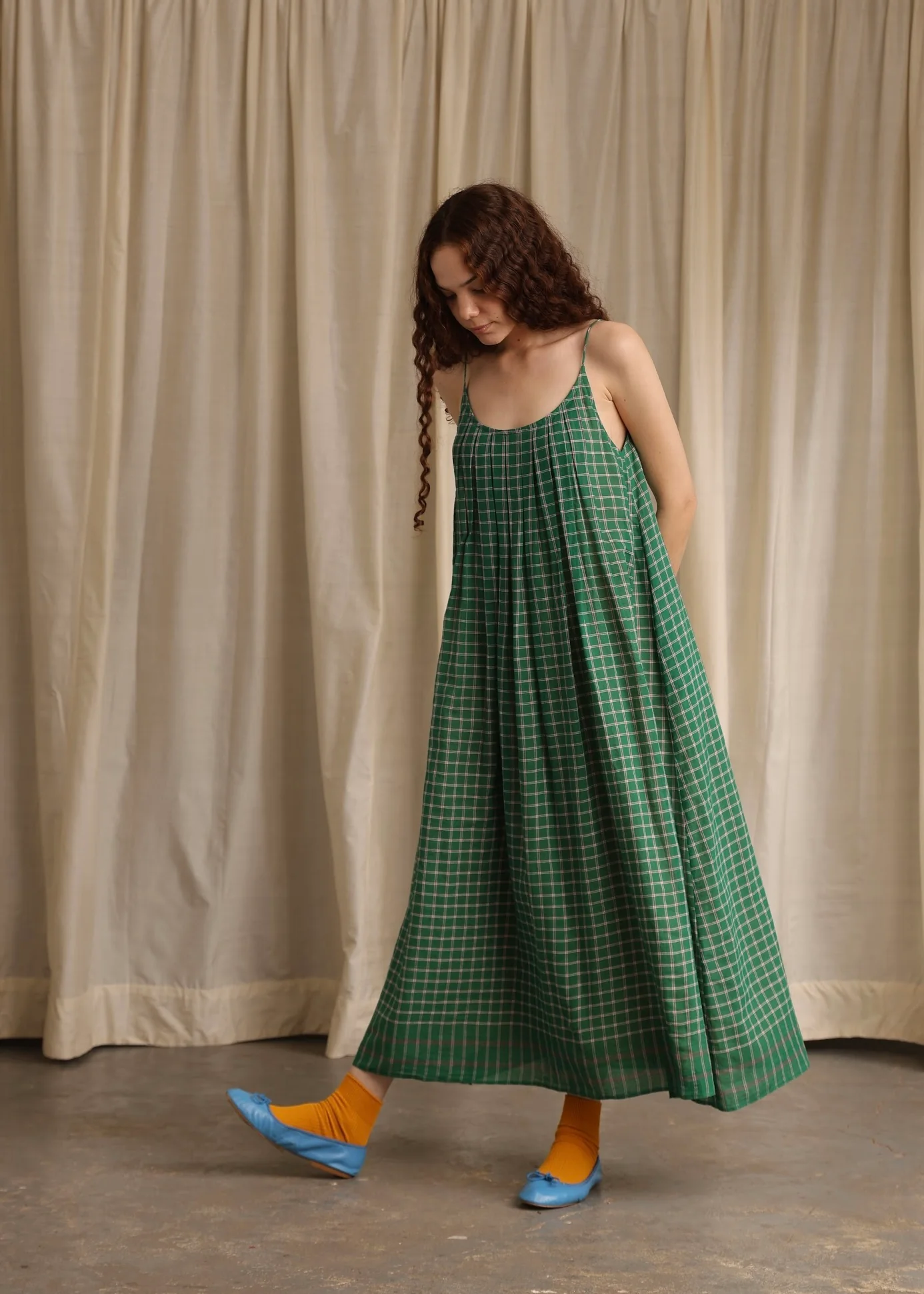 Kyra | Green Checks Slip Dress