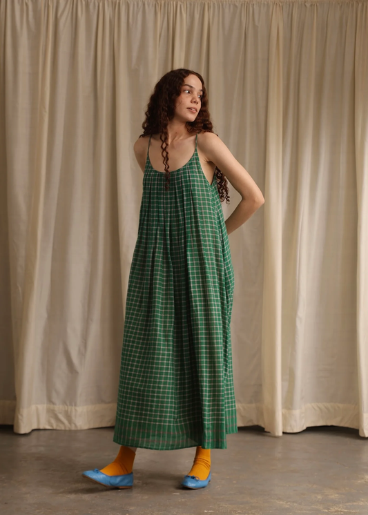 Kyra | Green Checks Slip Dress