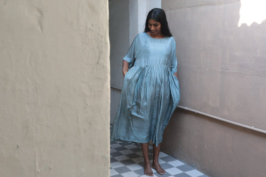 Dusty Blue | Pleated Dress
