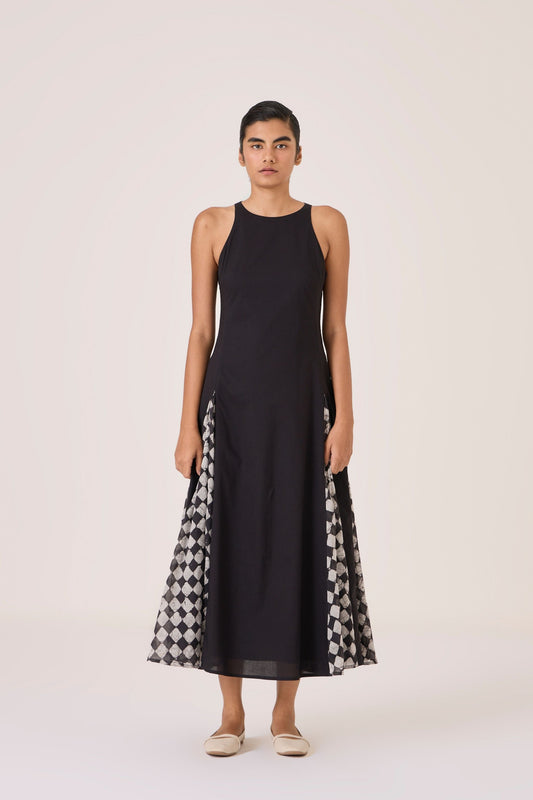 Ruwan | Black Panelled Midi Dress