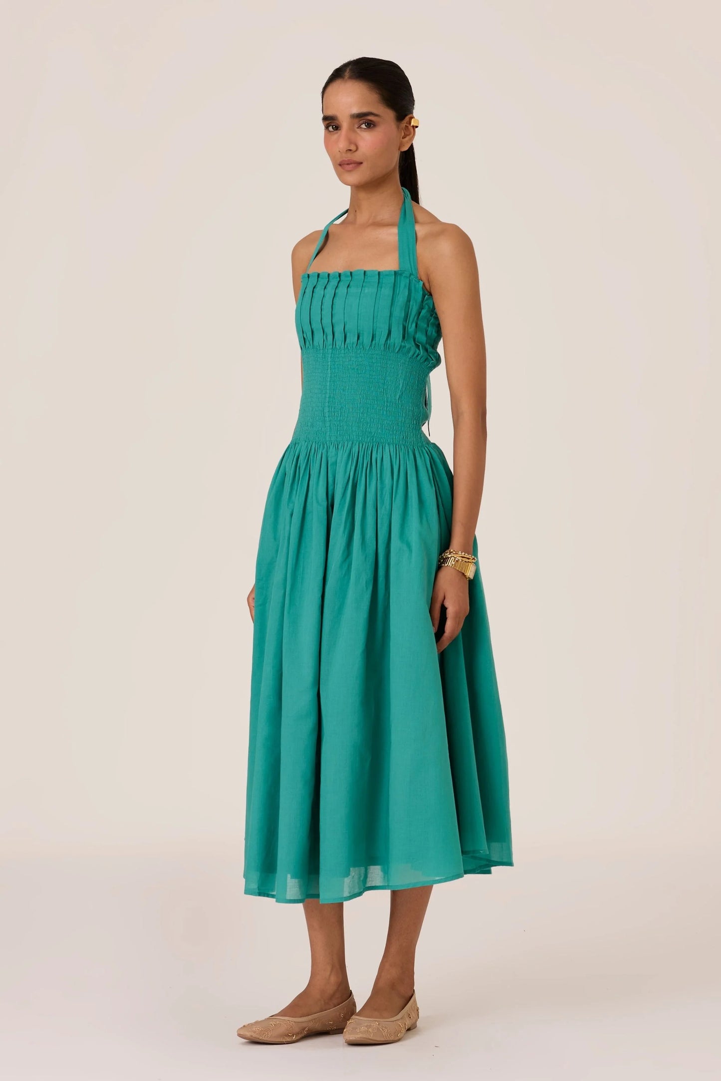 Aisha | Cyan Pleated Midi Dress