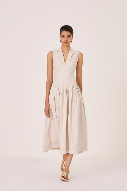 Aarini | Ecru Cotton Dress