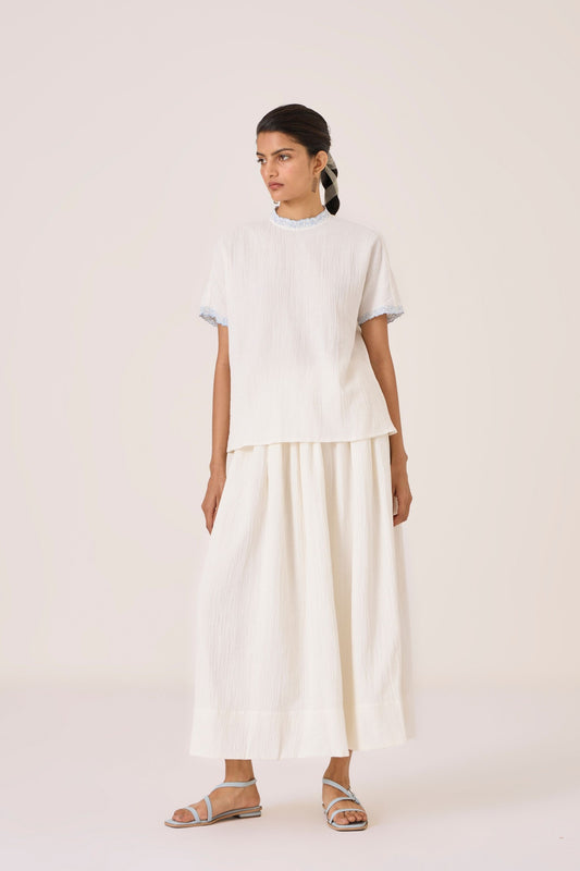 Saliya | White Crinkle Cotton Skirt