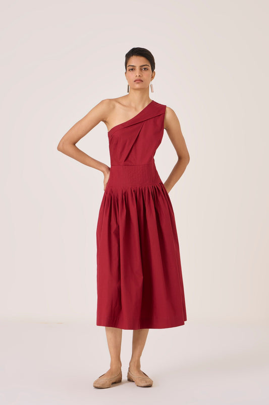Vidura | Red One Shoulder Dress
