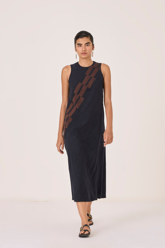 Anura | Black Handwoven Sleeveless Midi Dress