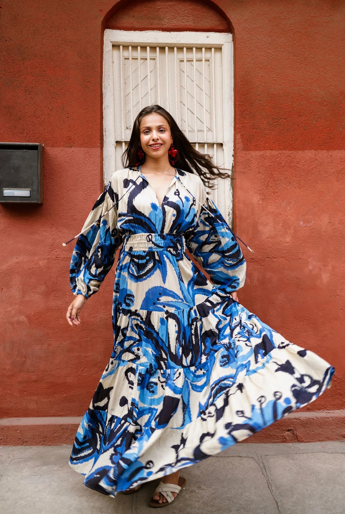 Tulika | Printed Peasant Dress