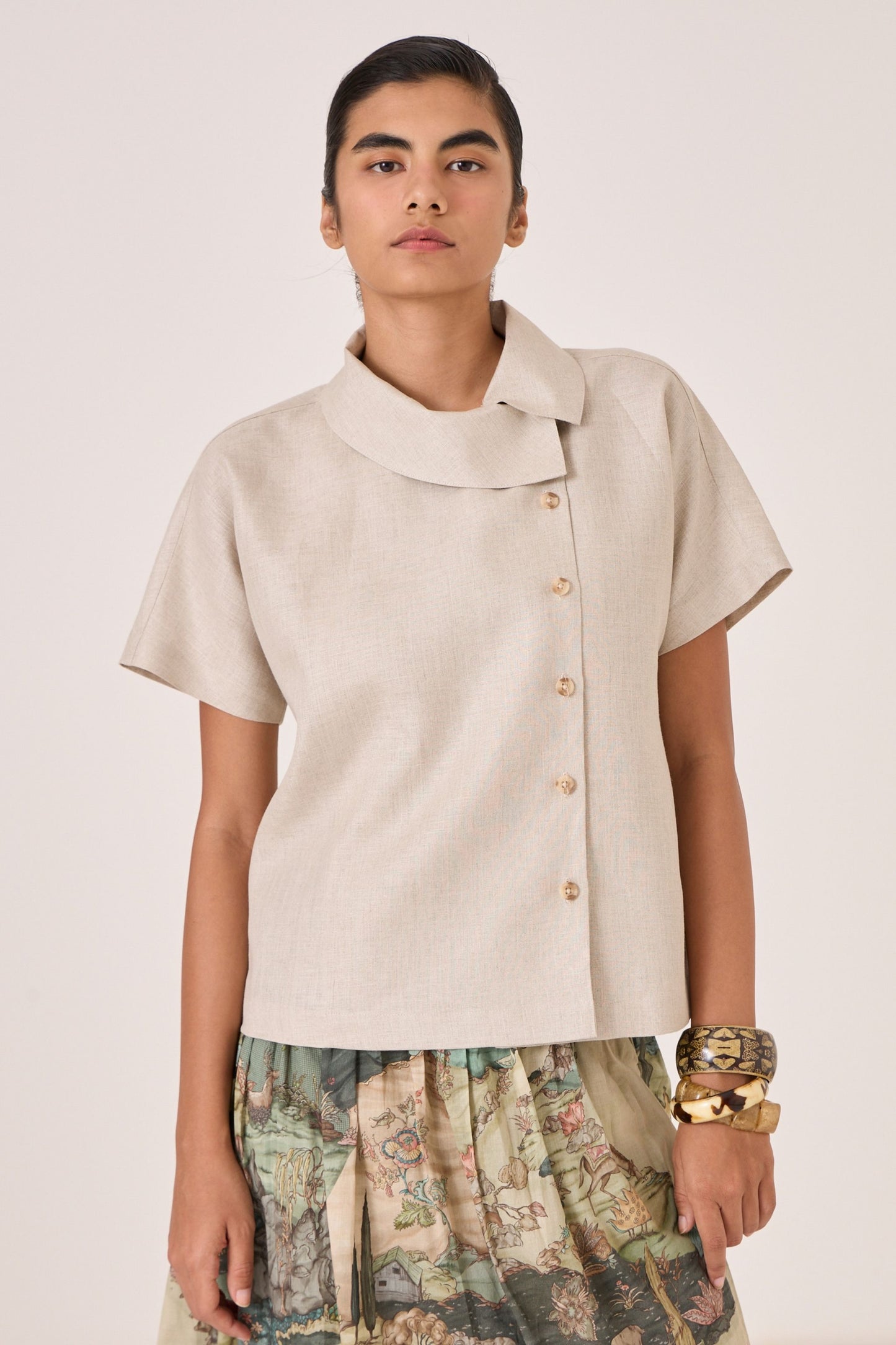 Aavish | Beige Linen Top