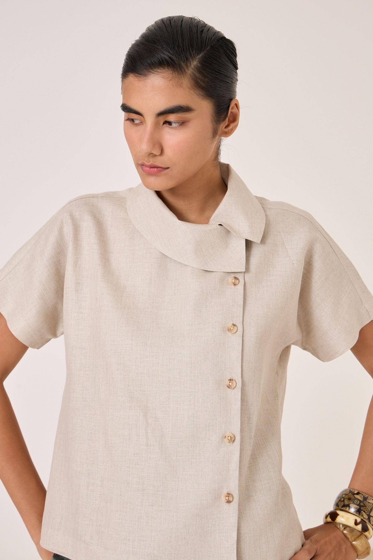 Aavish | Beige Linen Top