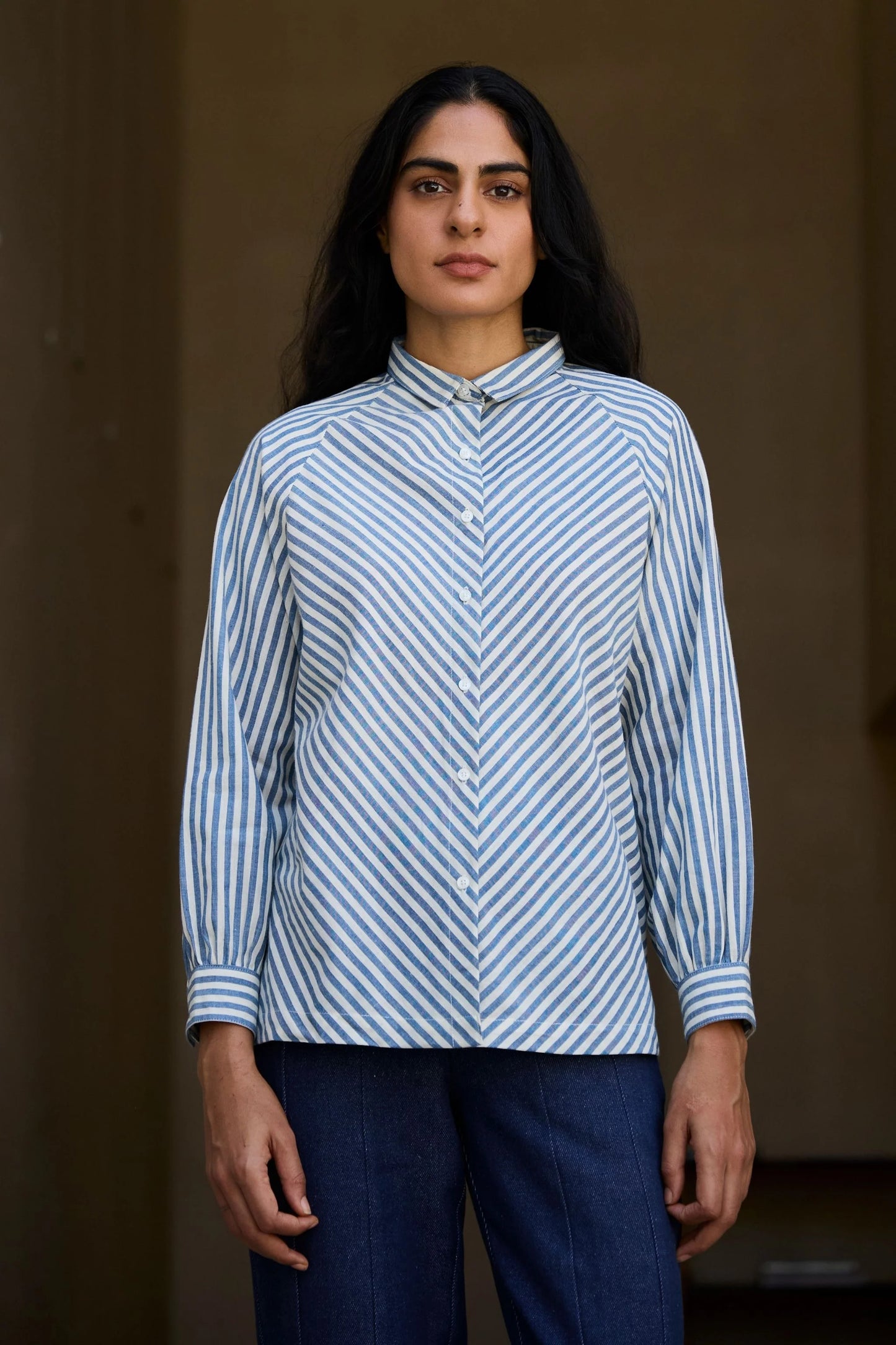 Yeji | Handwoven Blue Striped Shirt