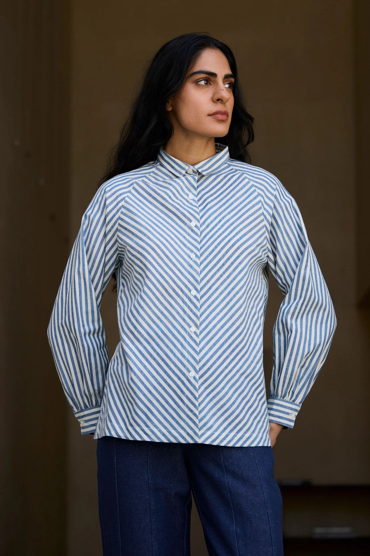 Yeji | Handwoven Blue Striped Shirt