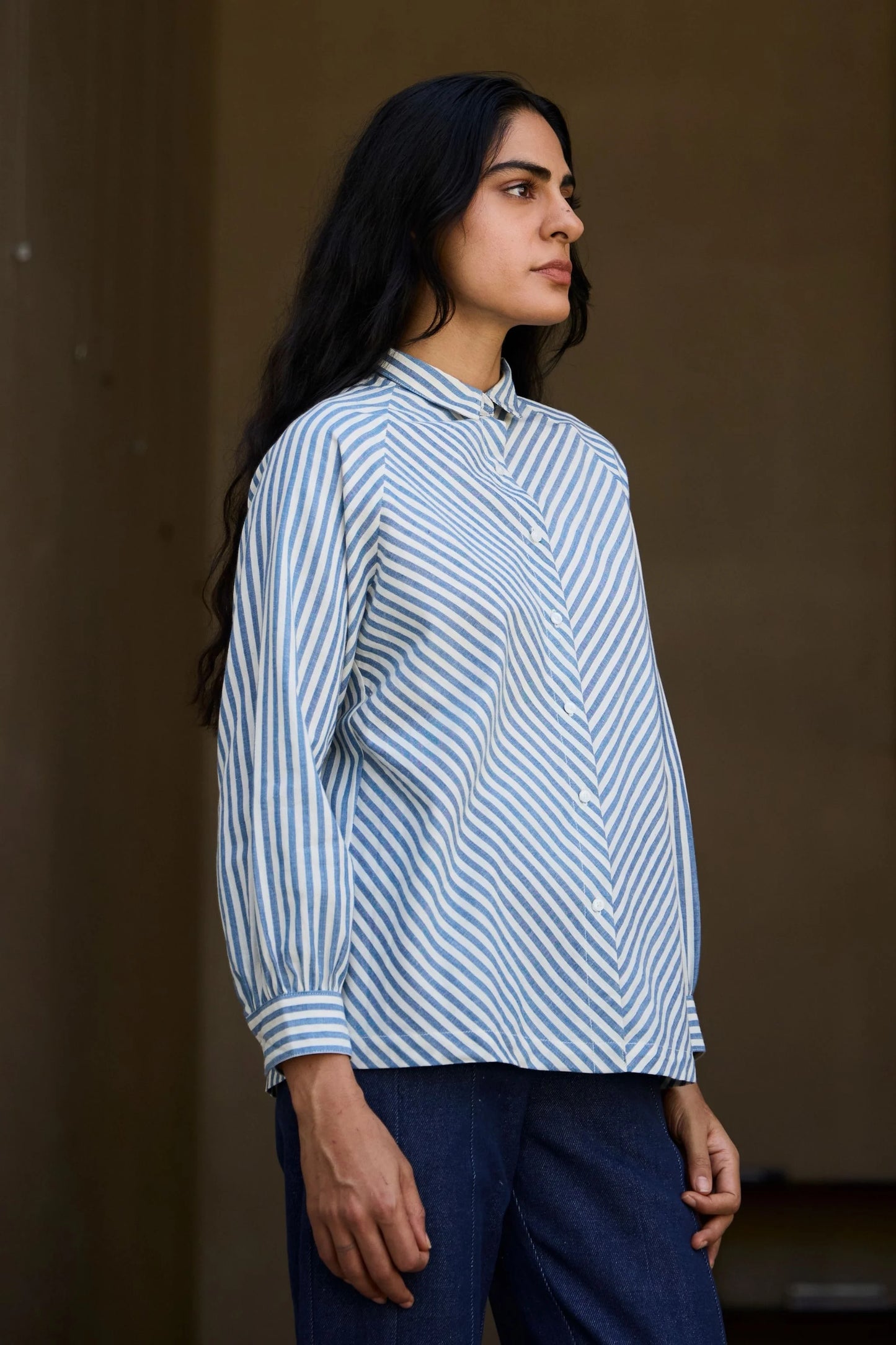 Yeji | Handwoven Blue Striped Shirt