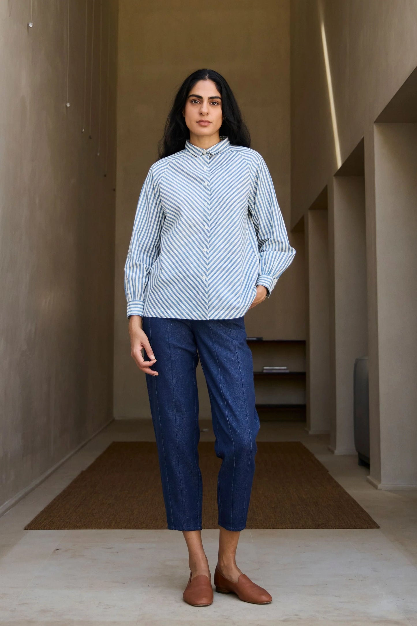 Yeji | Handwoven Blue Striped Shirt