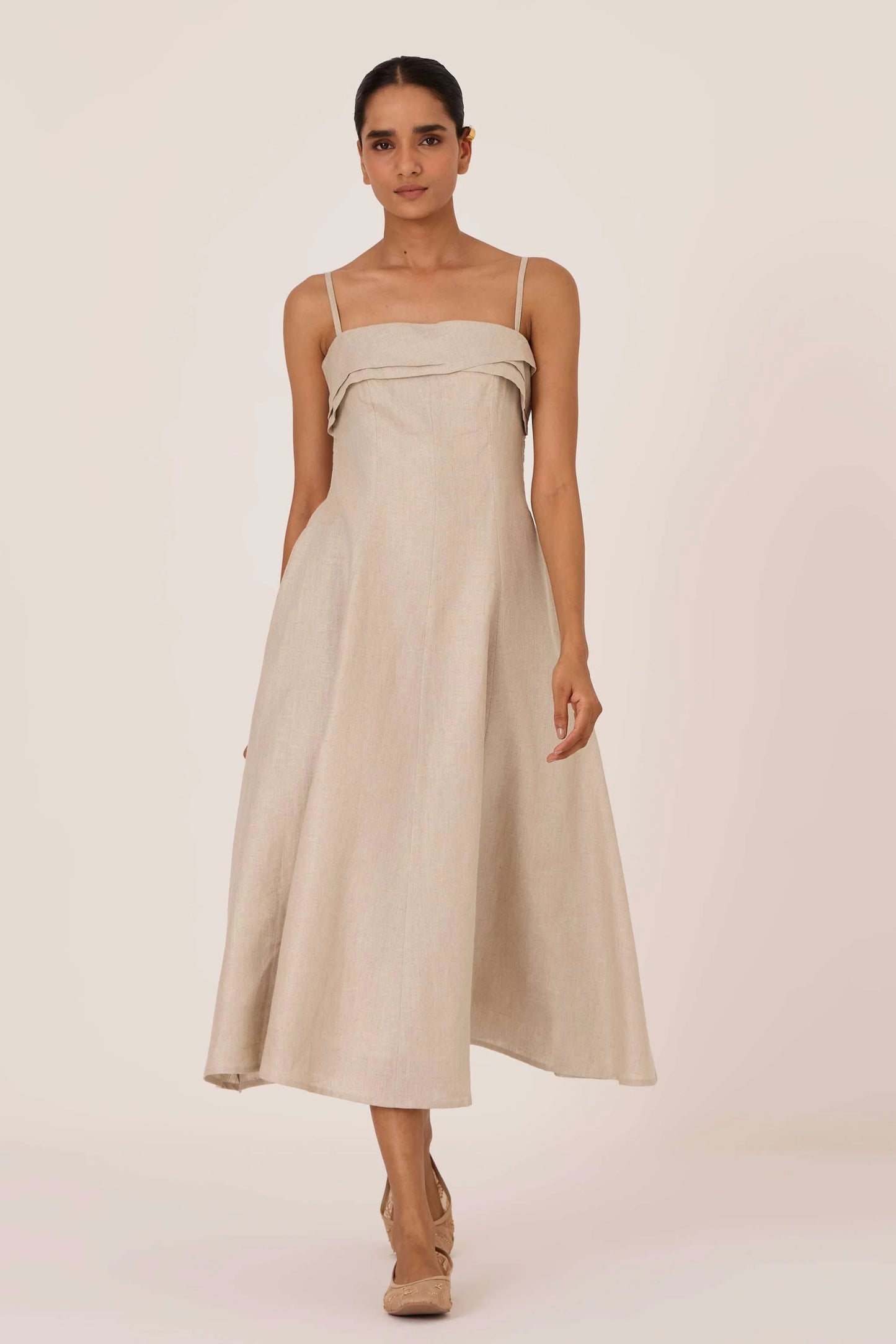 Azzah | Beige Linen Dress