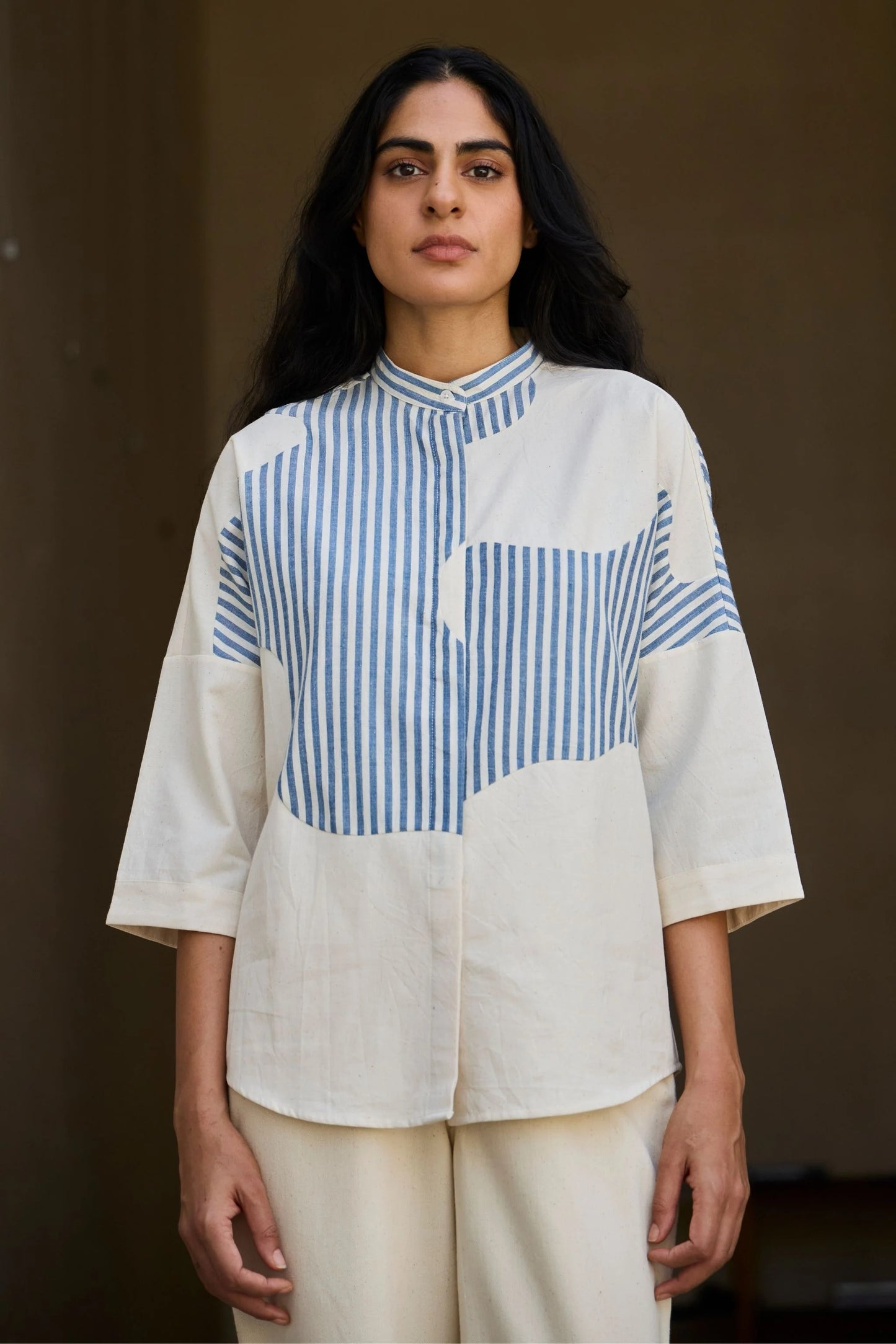 Blue | Striped Patchwork Shirt