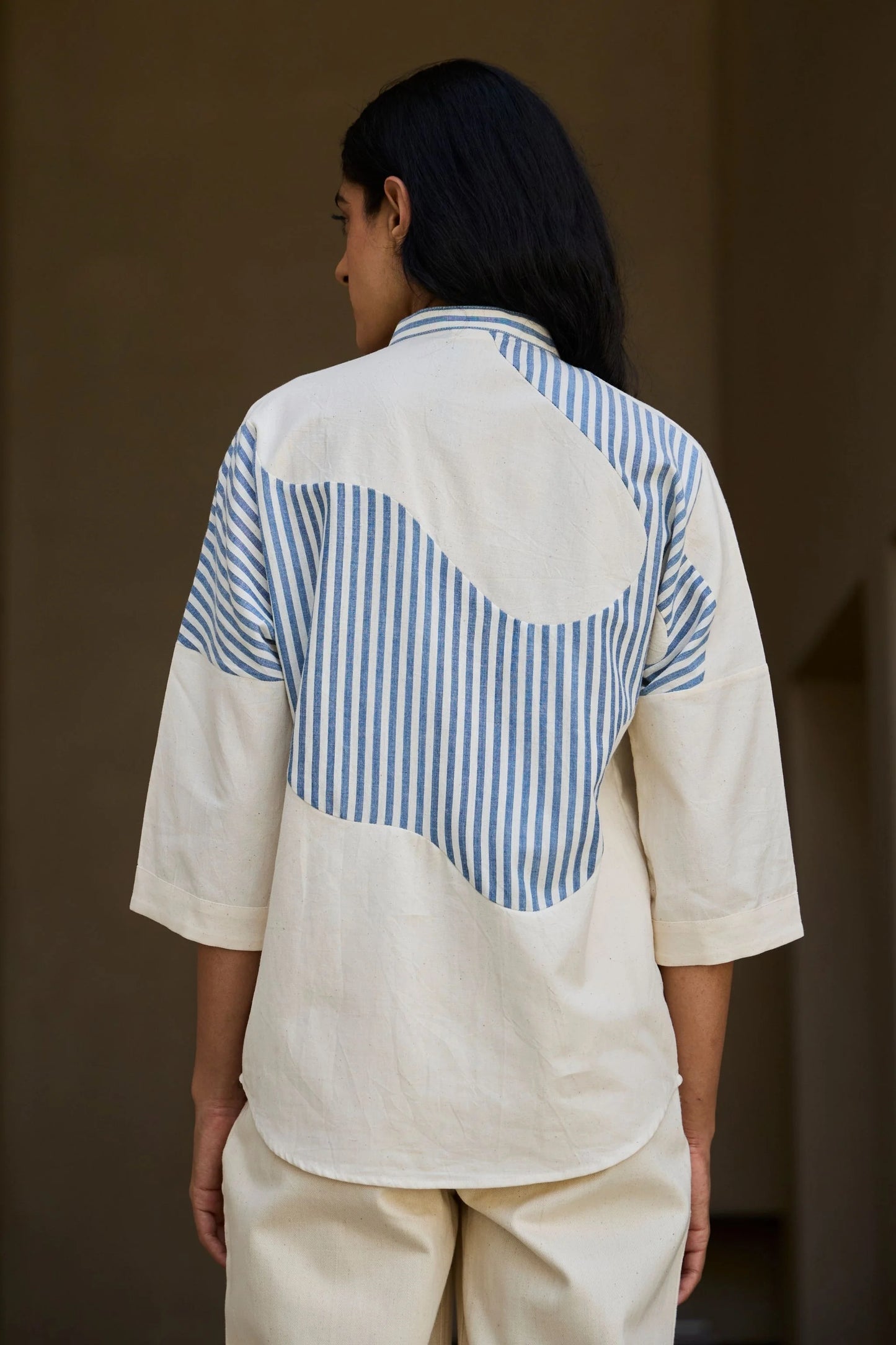 Blue | Striped Patchwork Shirt