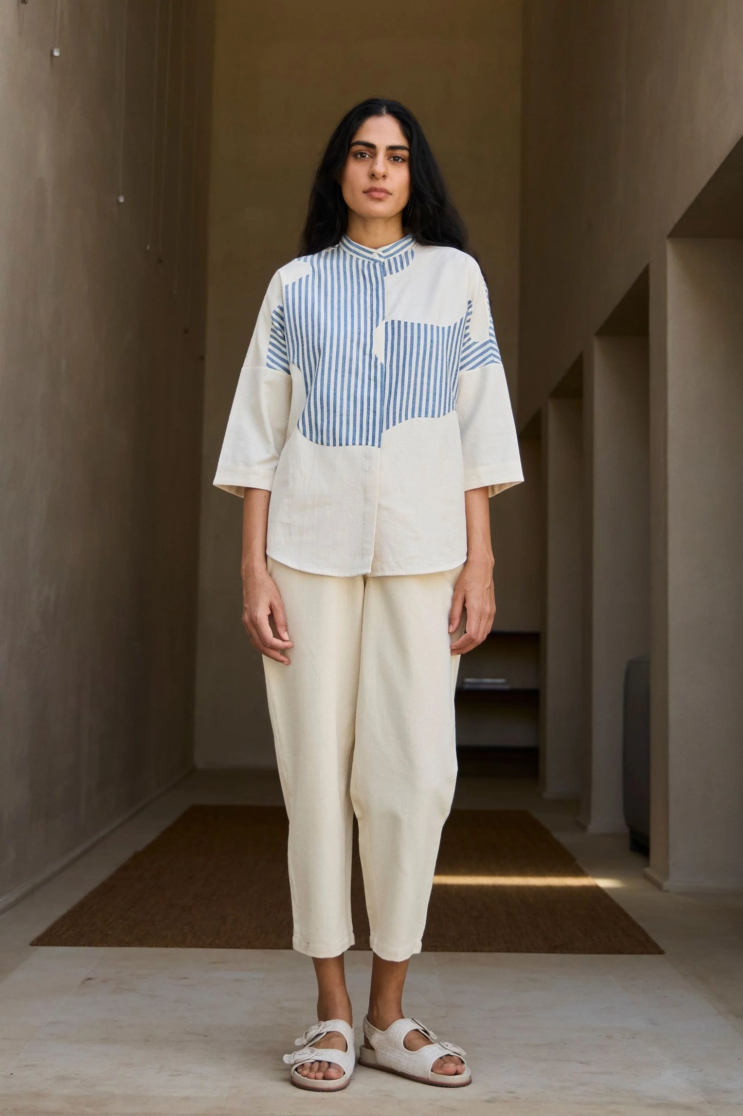 Blue | Striped Patchwork Shirt