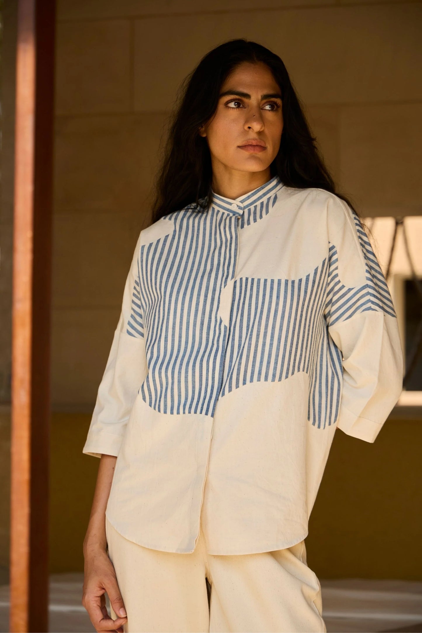 Blue | Striped Patchwork Shirt