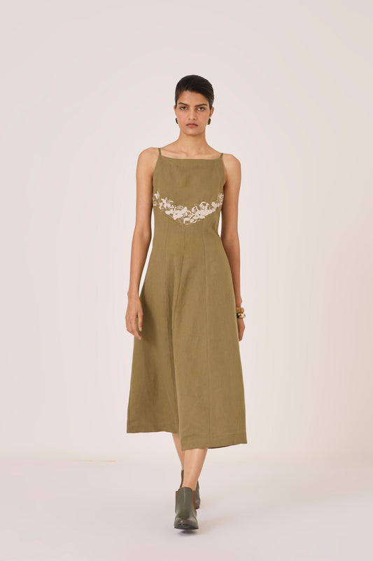Nimal | Olive Embroidered Dress
