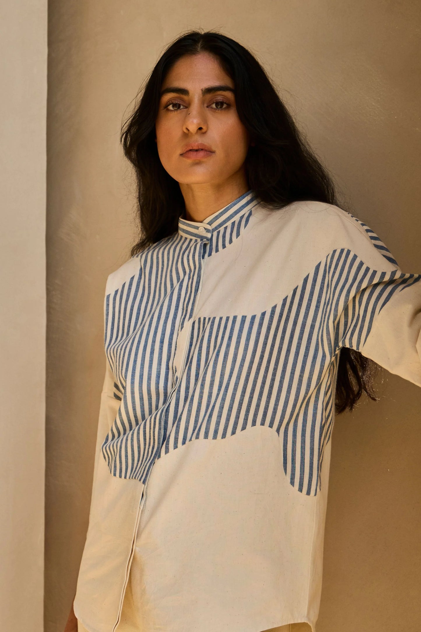 Blue | Striped Patchwork Shirt