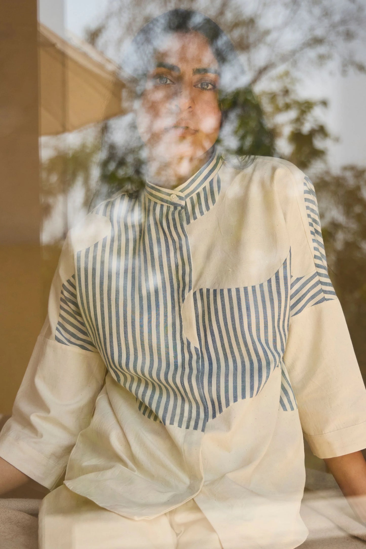 Blue | Striped Patchwork Shirt