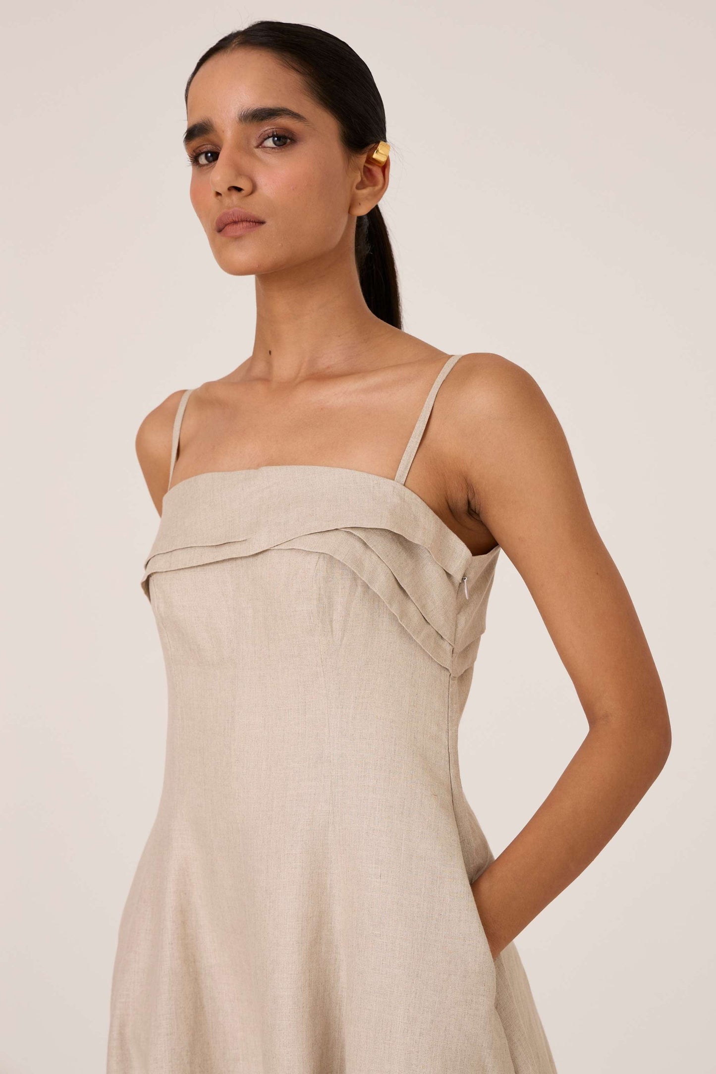 Azzah | Beige Linen Dress