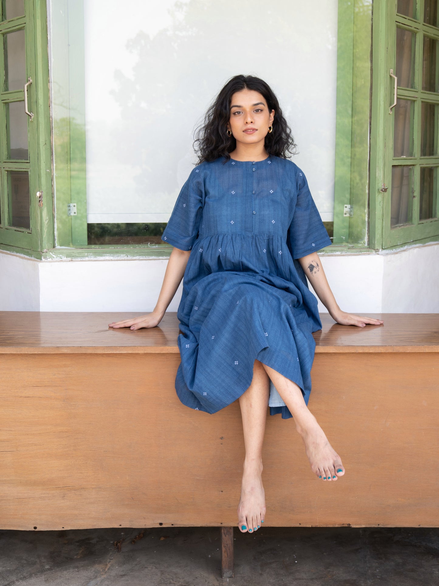 Fragments | Jamdani Drop-shoulder Dress