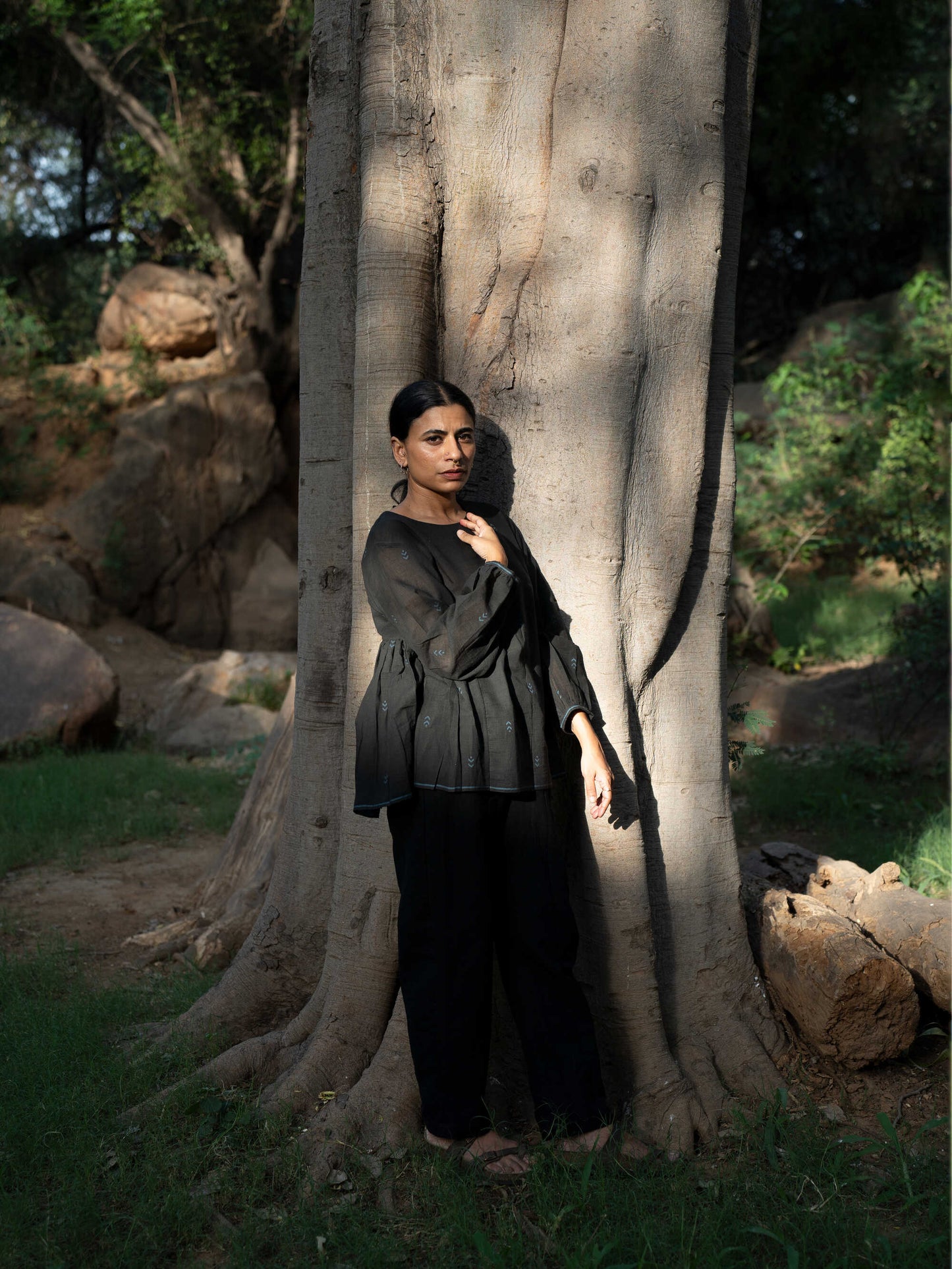 Flow | Flared Charcoal Blouse