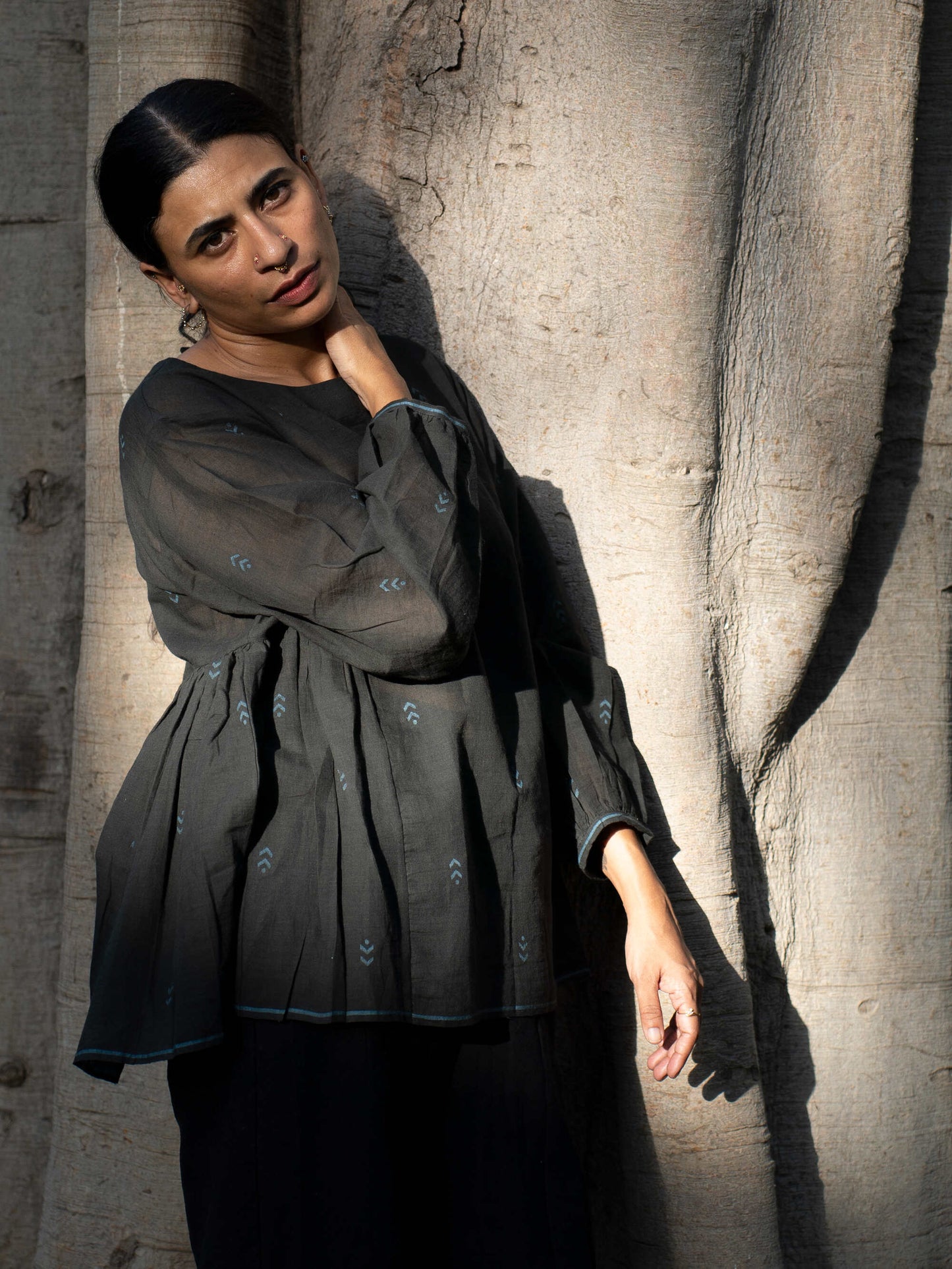 Flow | Flared Charcoal Blouse
