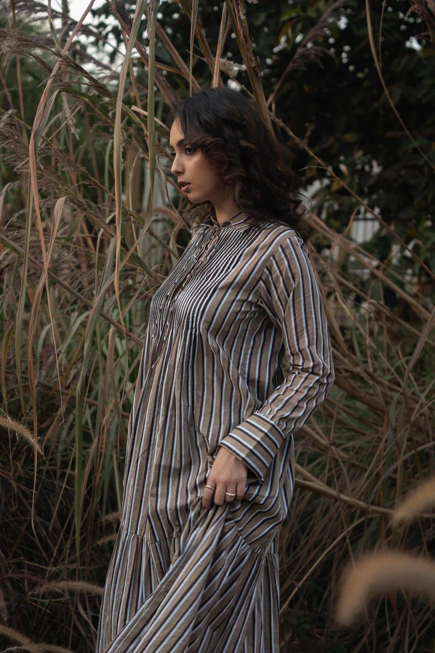 Akari | Striped Dress - Brown