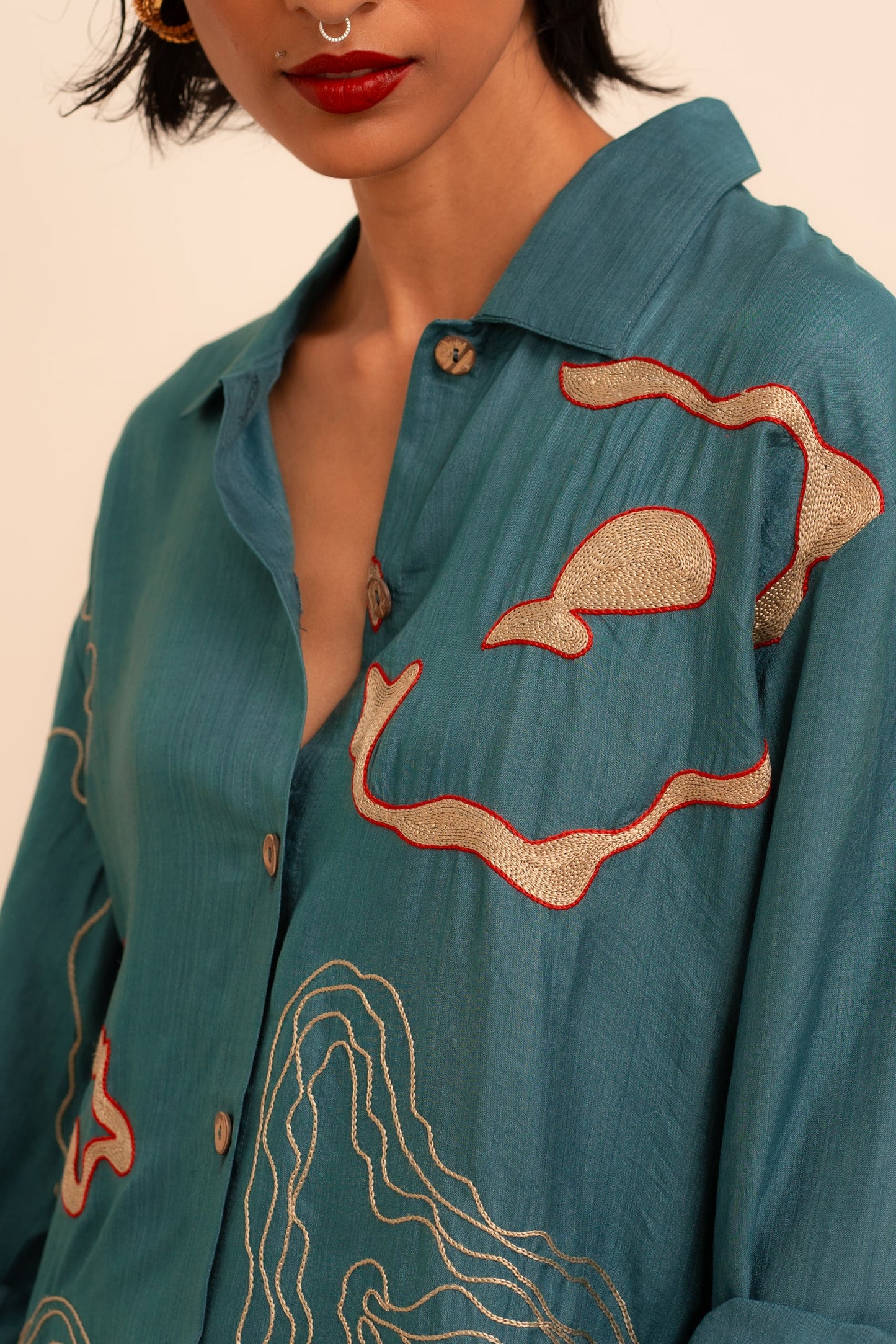 Samudram | Coral Silk Shirt
