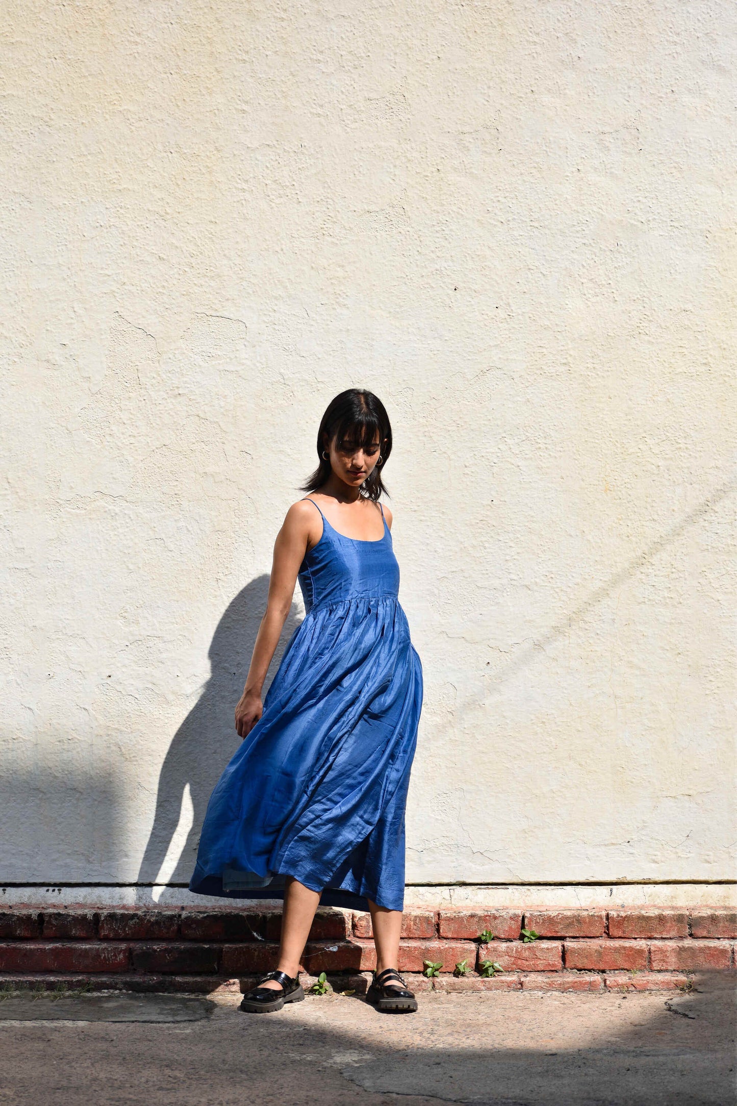 Medium Indigo | Gathered Silk Dress