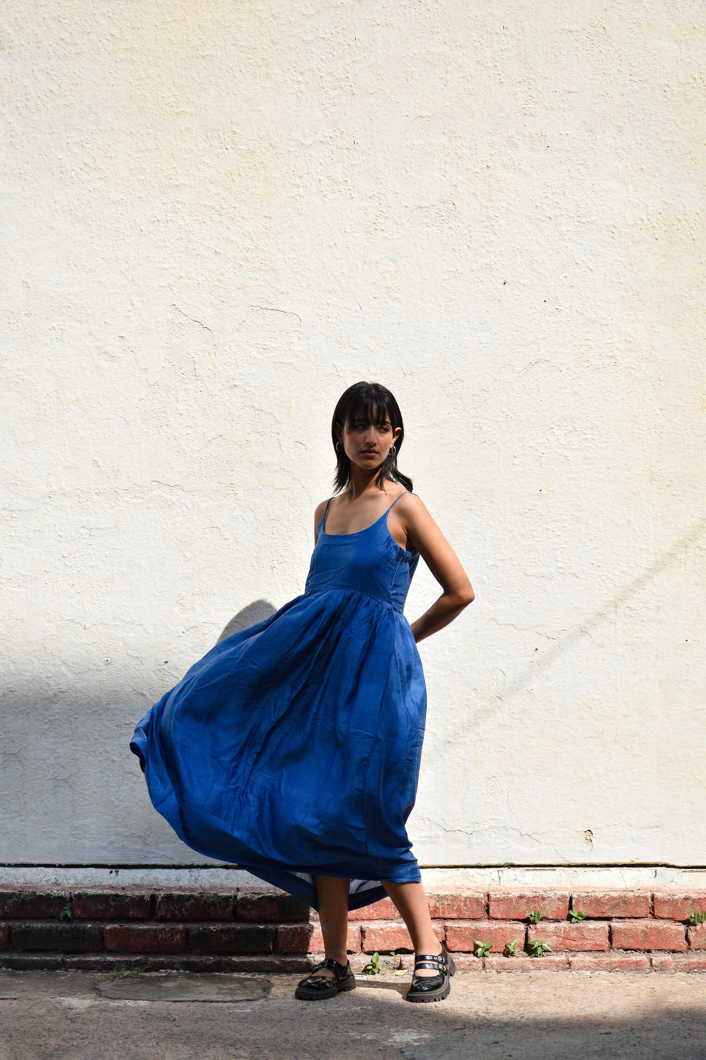 Medium Indigo | Gathered Silk Dress