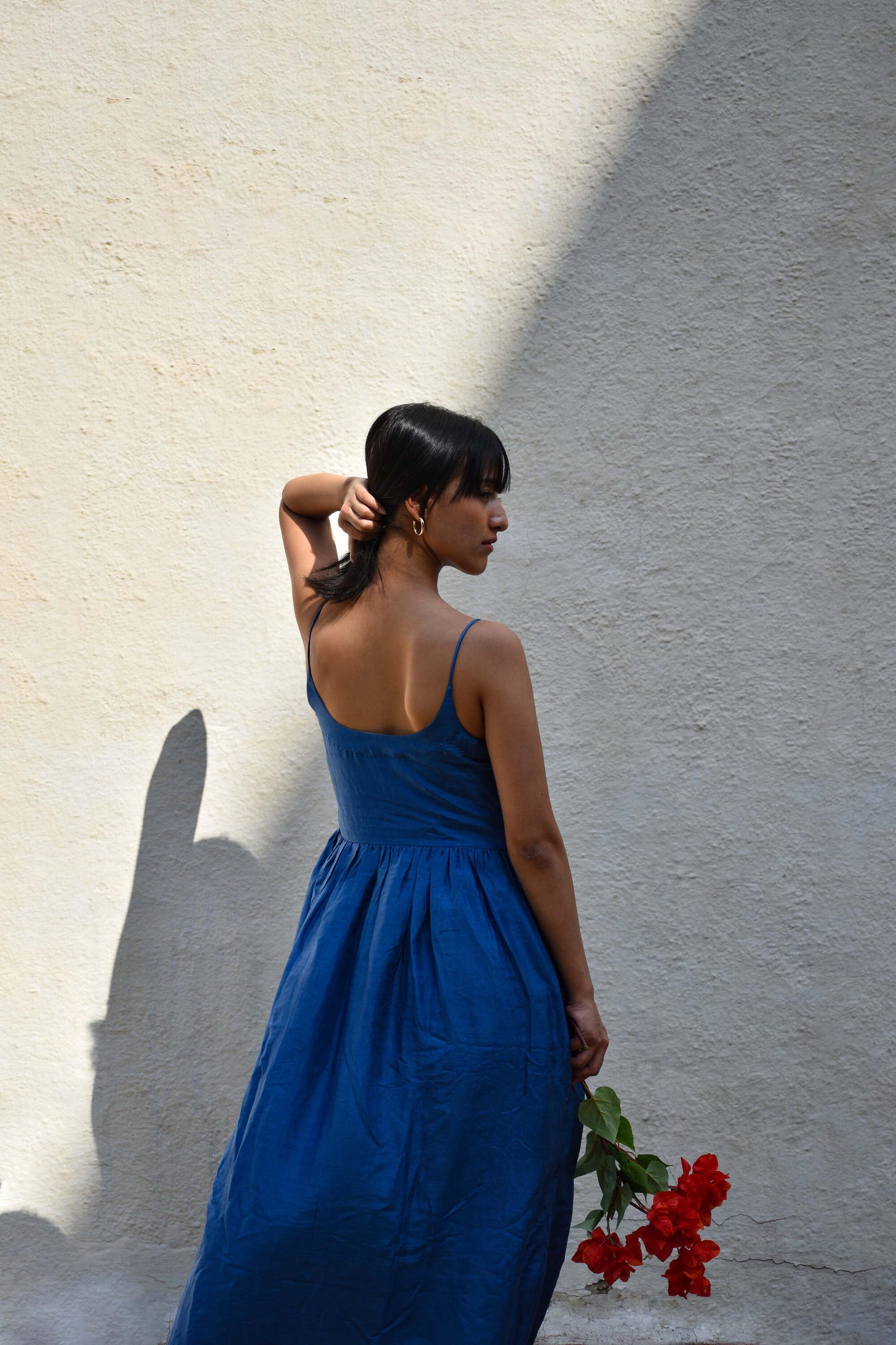 Medium Indigo | Gathered Silk Dress