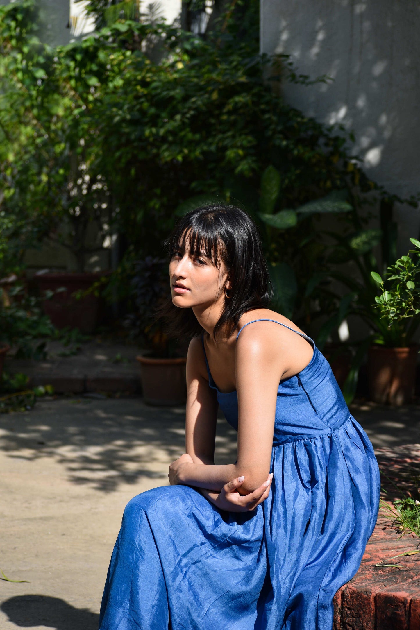 Medium Indigo | Gathered Silk Dress