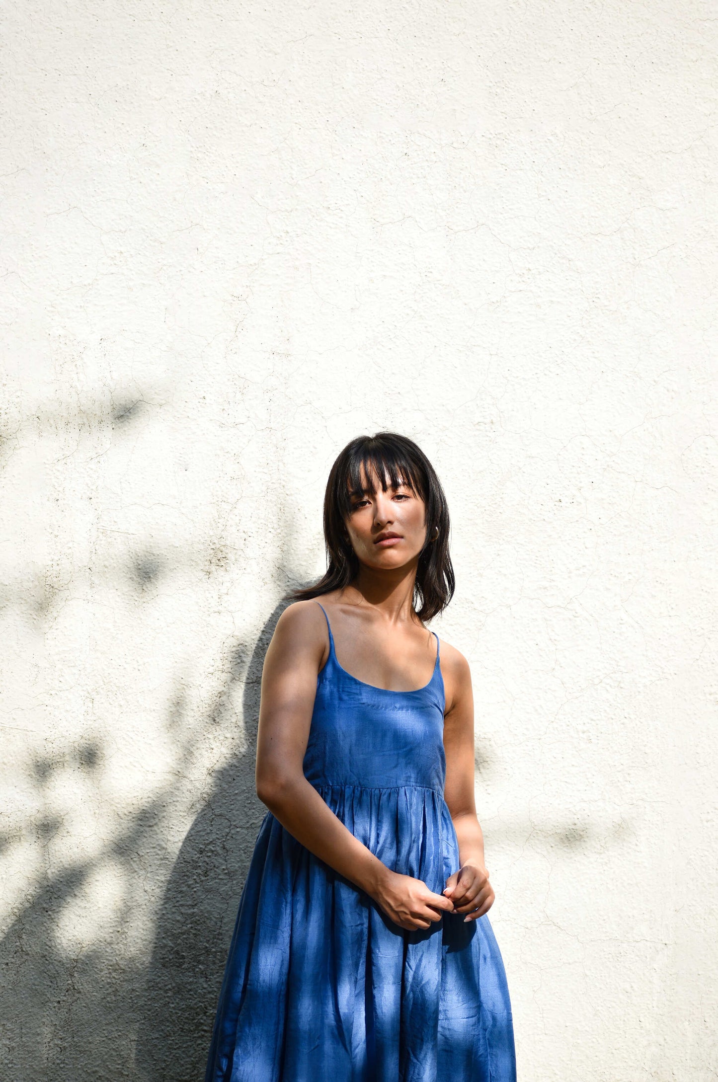 Medium Indigo | Gathered Silk Dress