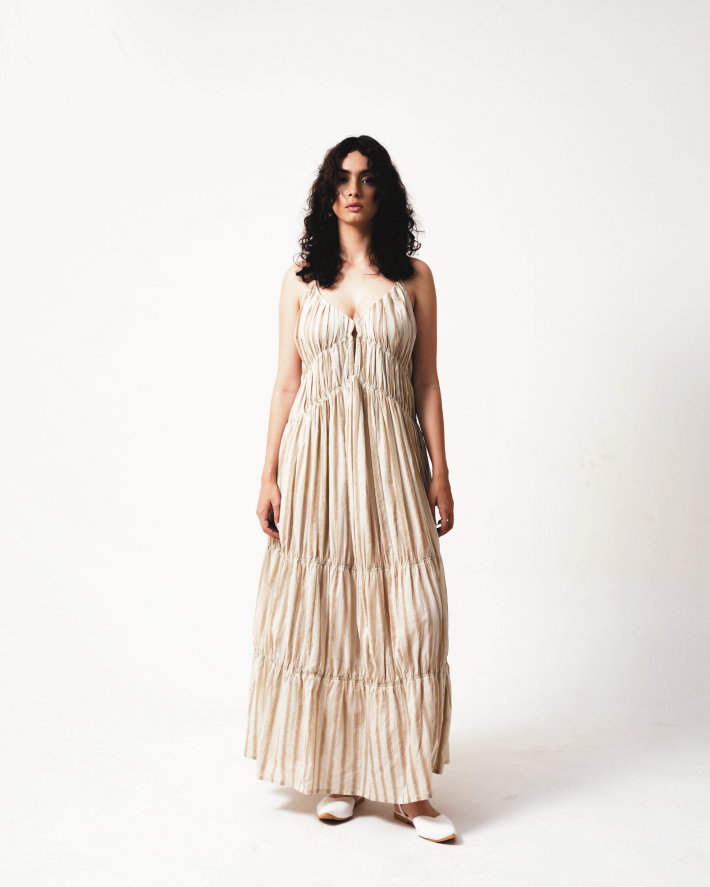 Gigi | Greige & Tan Striped Dress