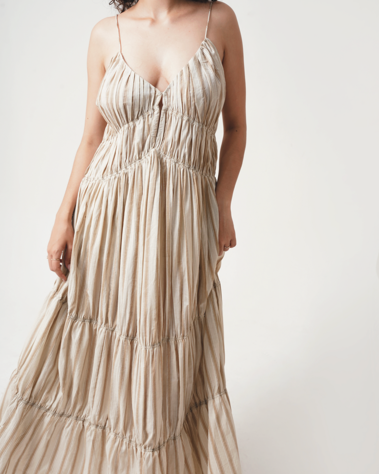 Gigi | Greige & Tan Striped Dress