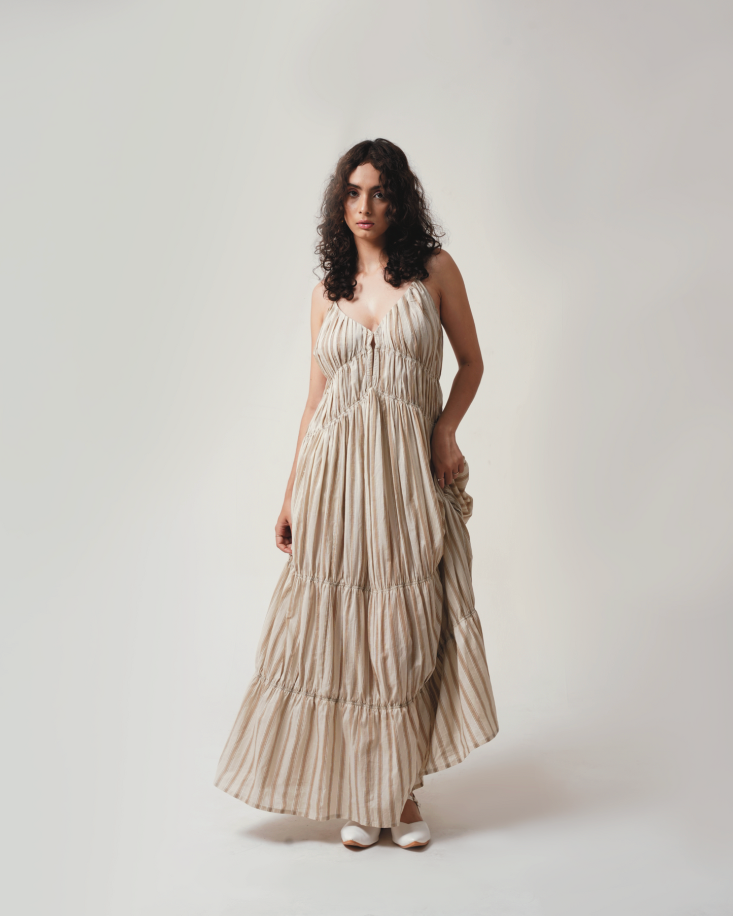 Gigi | Greige & Tan Striped Dress