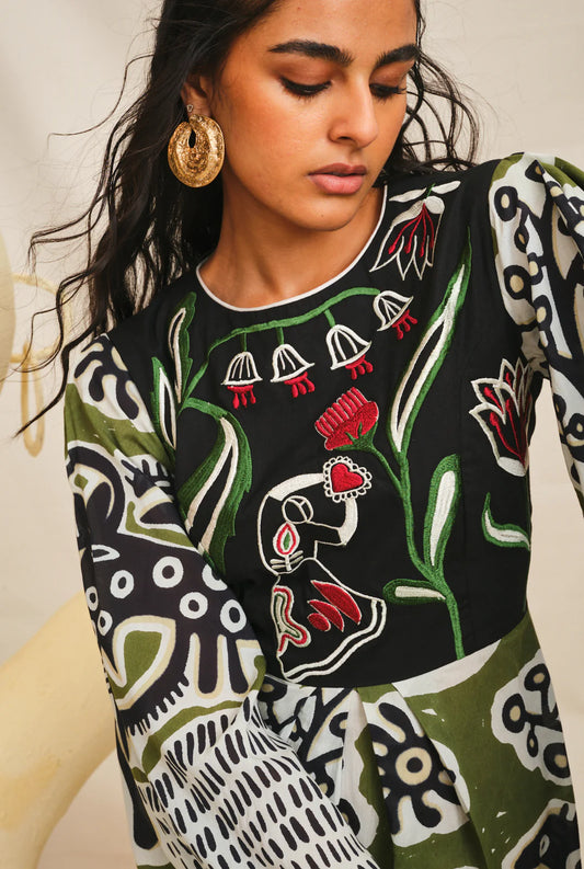 Sohrai | Green Printed Dress